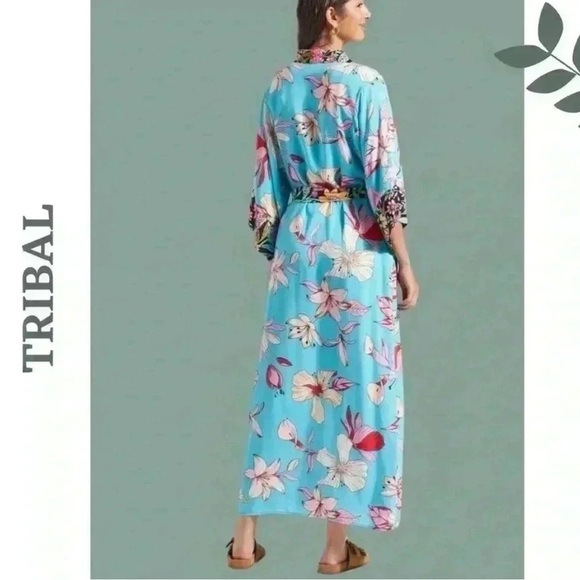 Tribal XIX Palms Duster Honolulu Size S/M Turquoise Floral Print - Picture 3 of 3